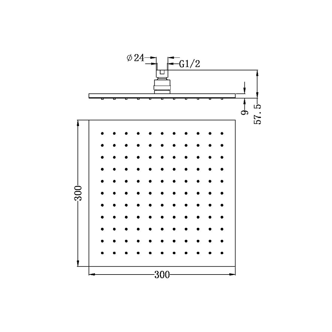 Nero 300mm Square Shower Head - Chrome