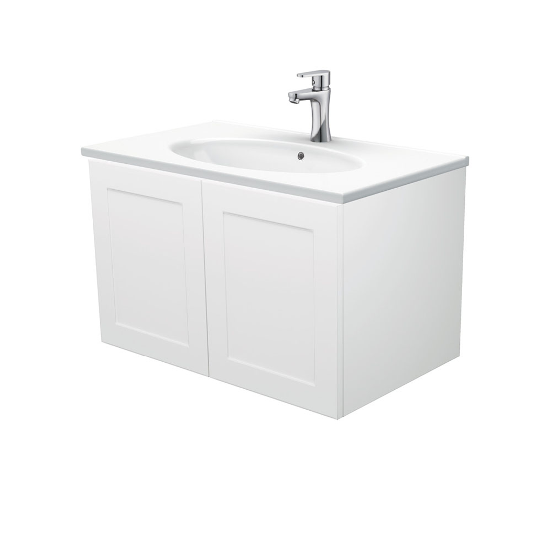 Fienza Rotondo Ceramic Mila Shaker Wall Hung Cab No Handles Left 3 Tap Hole - 750mm