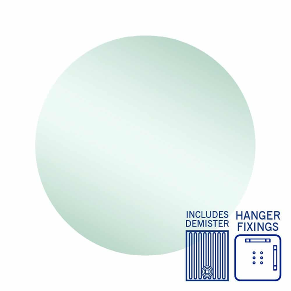 Thermogroup Rio Polished Edge Round Mirror 700mmØ - With Hangers and Demister