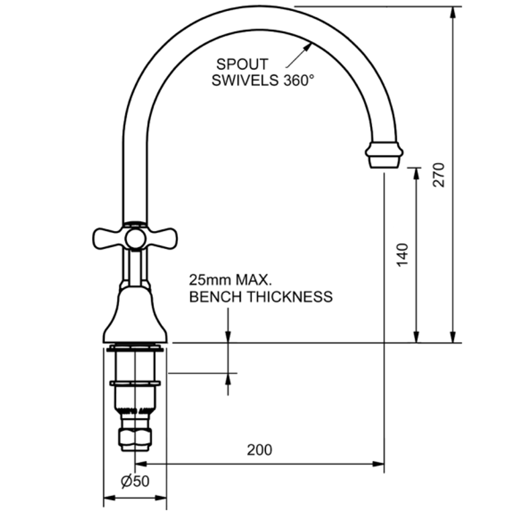Ram Merino Hob Spa Set C/W G'neck 200mm Spout White & Chrome