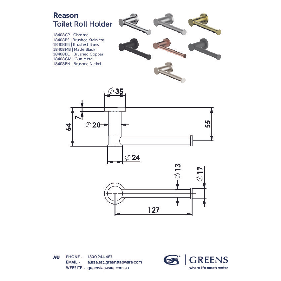 Greens Reason Toilet Roll Holder Pvd Matte Black