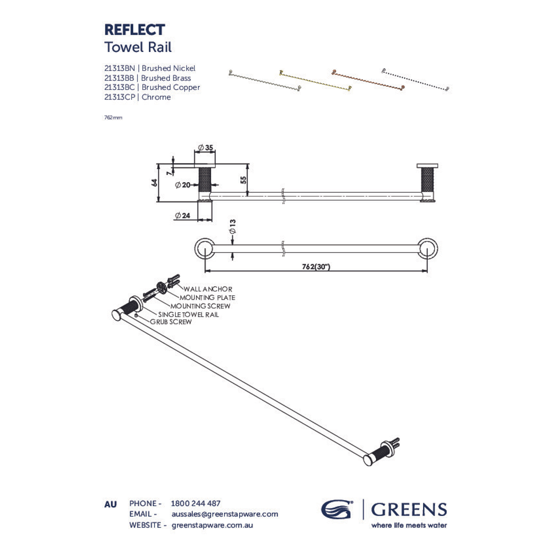 Greens Reflect Towel Rail Chrome