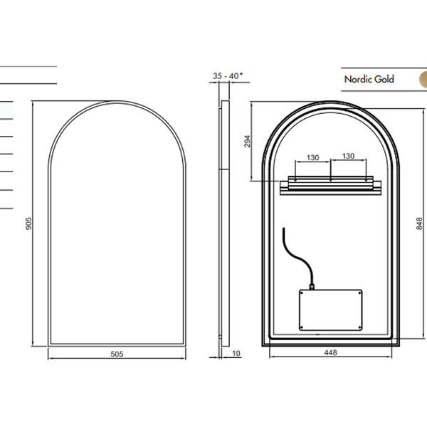 Remer A-Series Arch Backlit Mirror Manhattan Black Frame