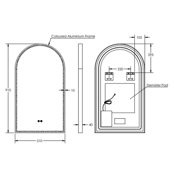 Remer Arch 500D Led Mirror Baltic Brass Frame With Mirage Magnifier