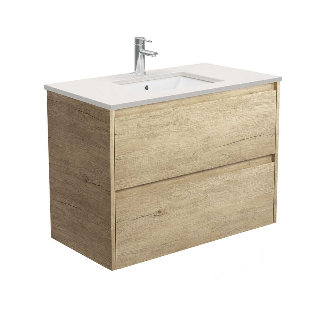 Fienza Sahara Roman Sand Amarto 900 Scandi Oak Vanity Satin White Panels 1 Tap Hole