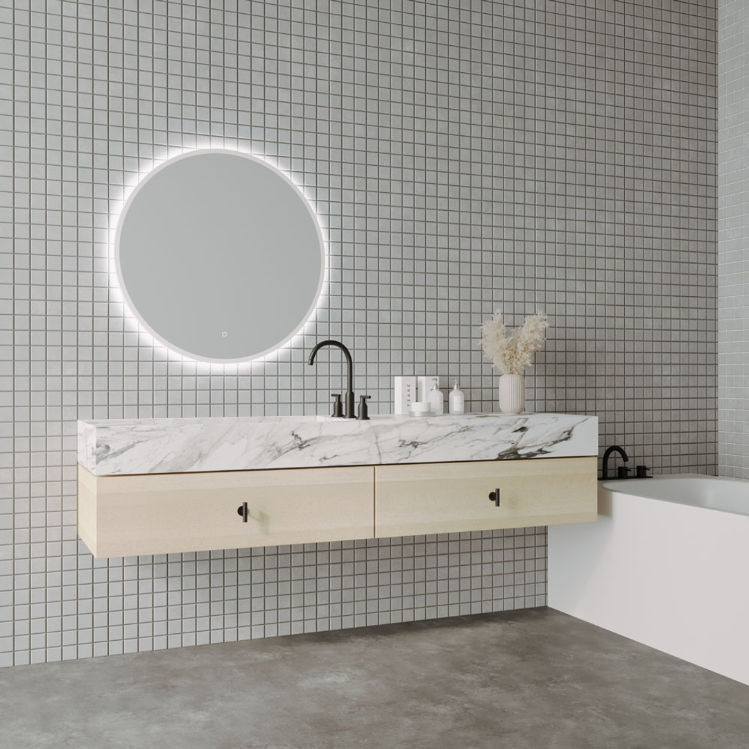 Remer S-Series 800 Round Backlit Led Mirror Demister Milano White Frame