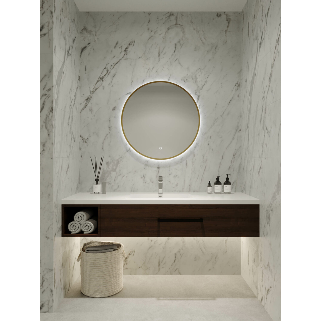Remer S-Series 800 Round Backlit Led Mirror Demister Baltic Brass Frame