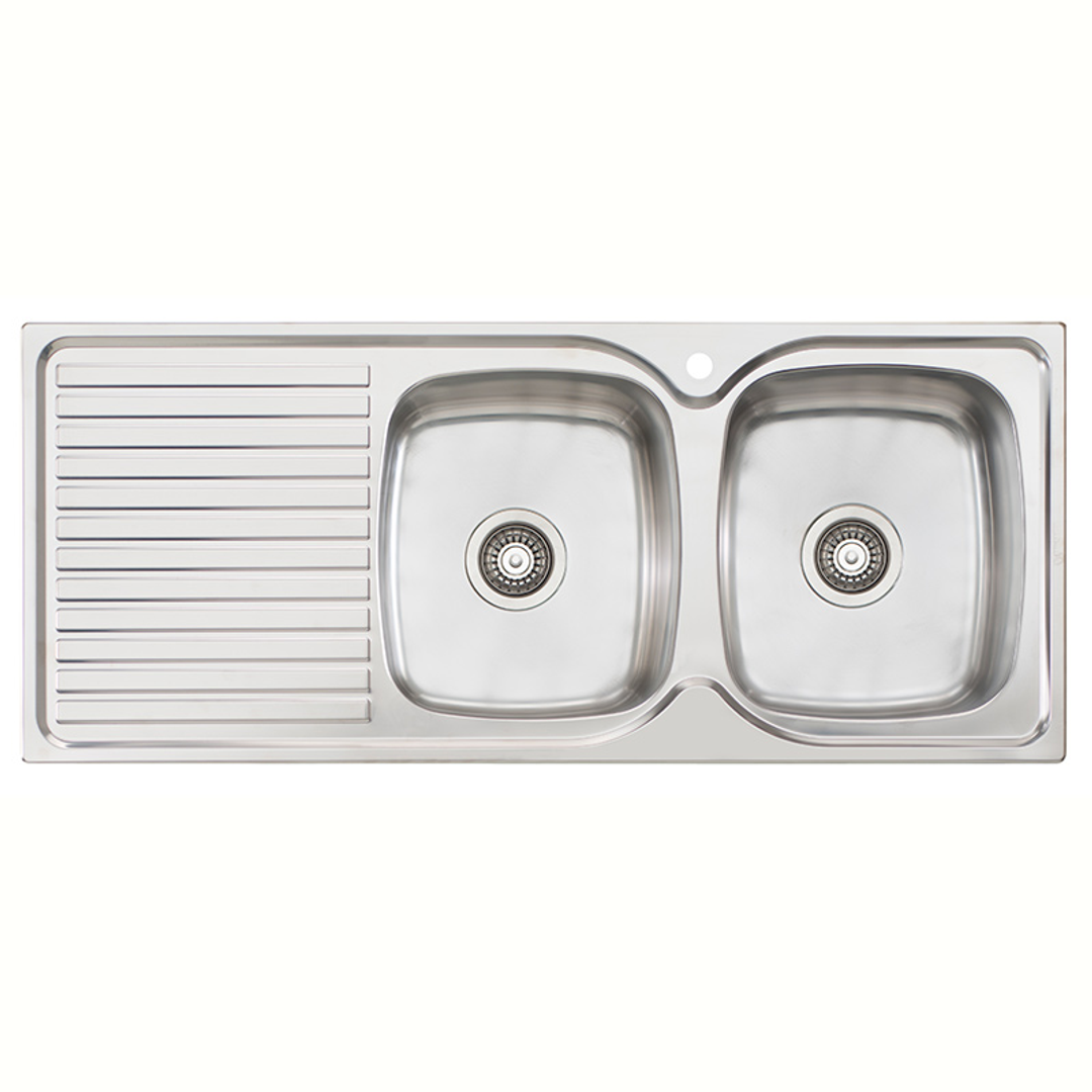 Oliveri Harmony Double Bowl Sink With Drainer Right Hand Bow