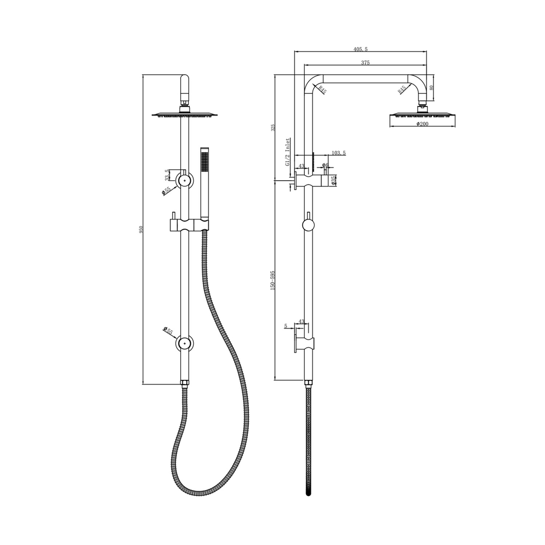 Linsol Sofia Shower Combo With Slim Handpiece And 200Mm Round Head Aged Bronze