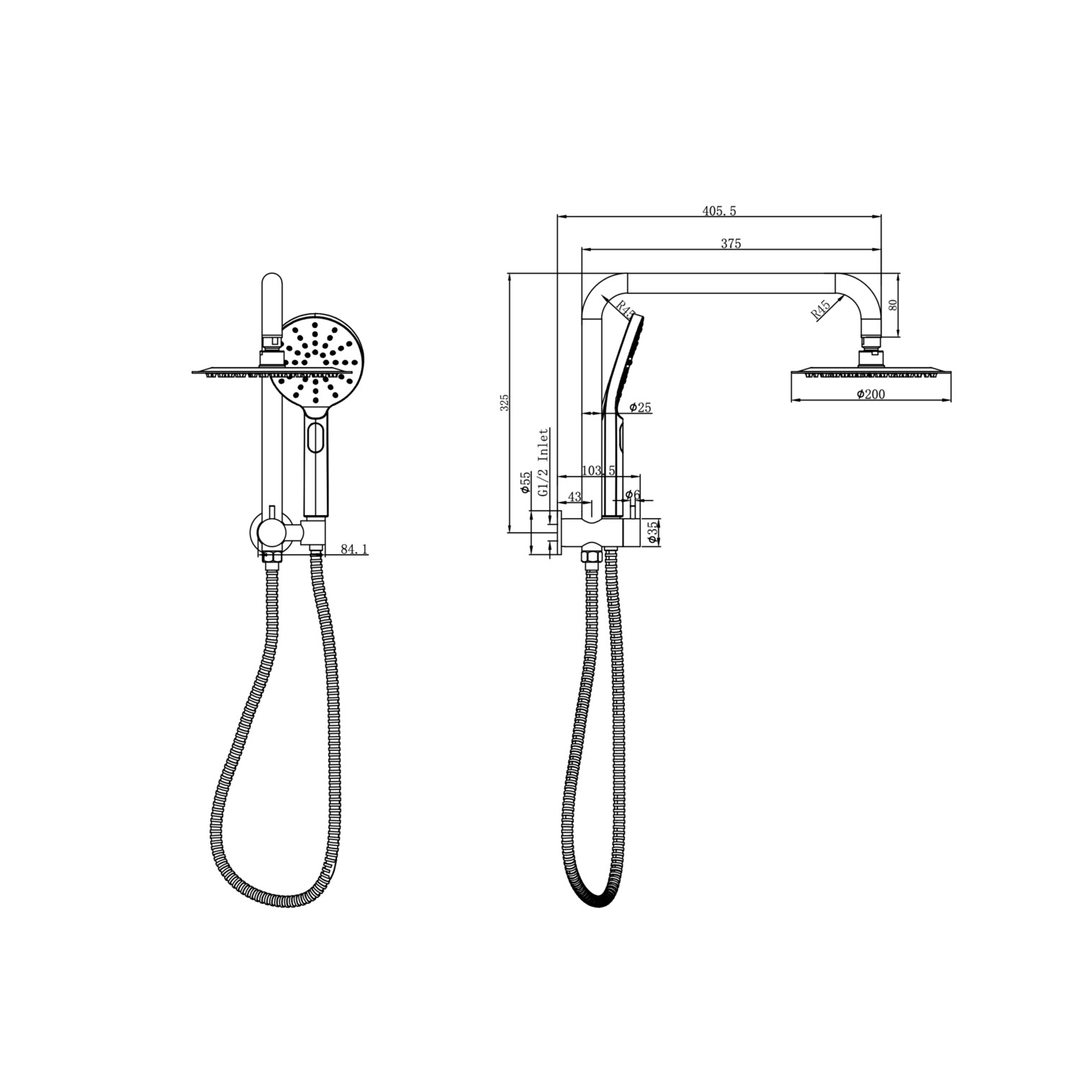 Linsol Sofia Short Shower Combo With Multifunction Hand Piece & 200Mm Round Head Aged Bronze