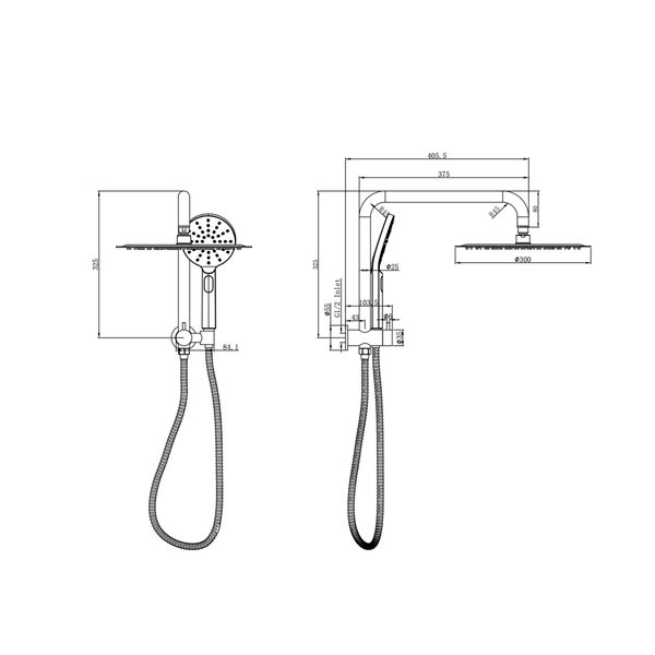 Linsol Sofia Short Shower Combo With Multifunction Hand Piece & 300Mm Round Head Chrome
