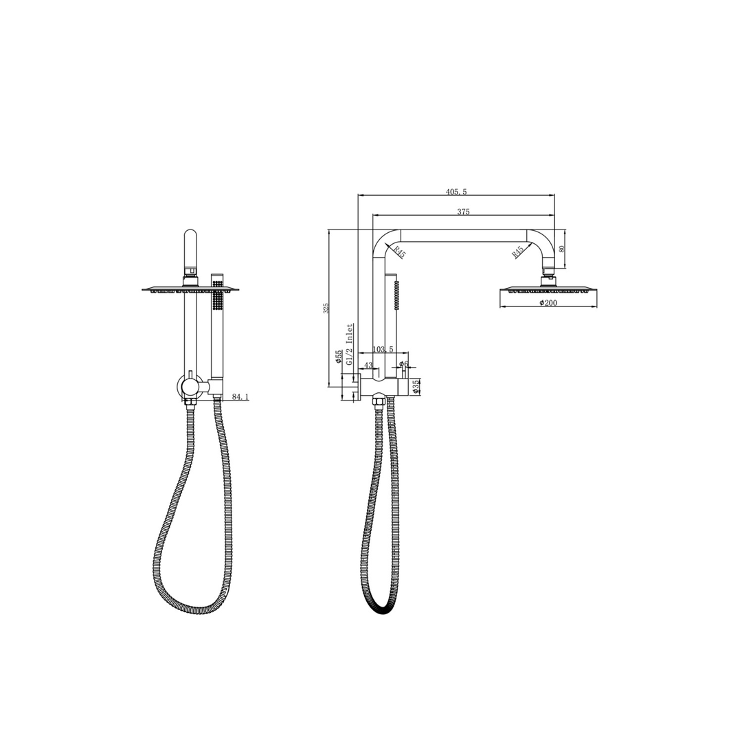 Linsol Sofia Short Shower Combo With Slim Handpiece And 200Mm Round Head Brushed Nickel