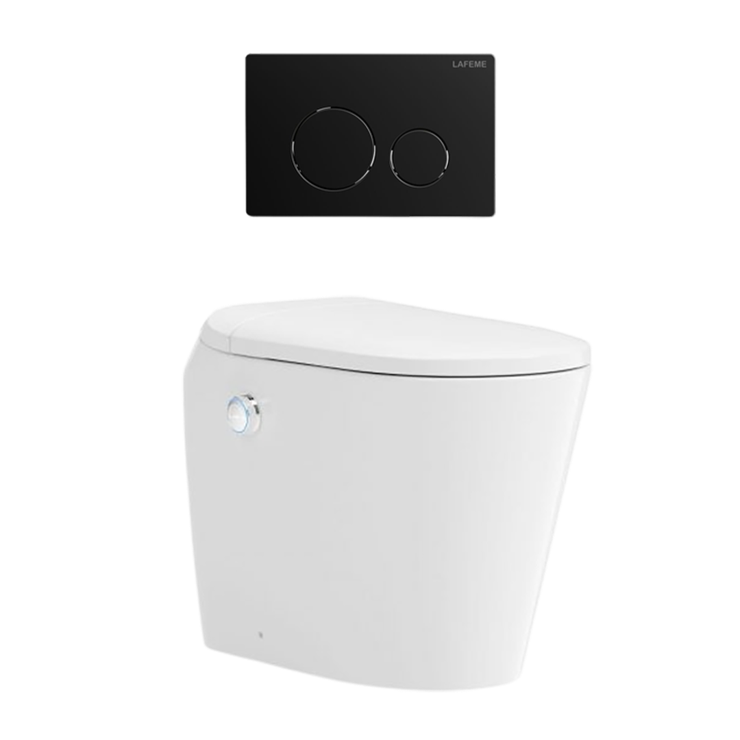 Lafeme Autolux Inwall Cistern Floor Pan Smart Toilet 592X400X492mm & Matte Black Flush Plate
