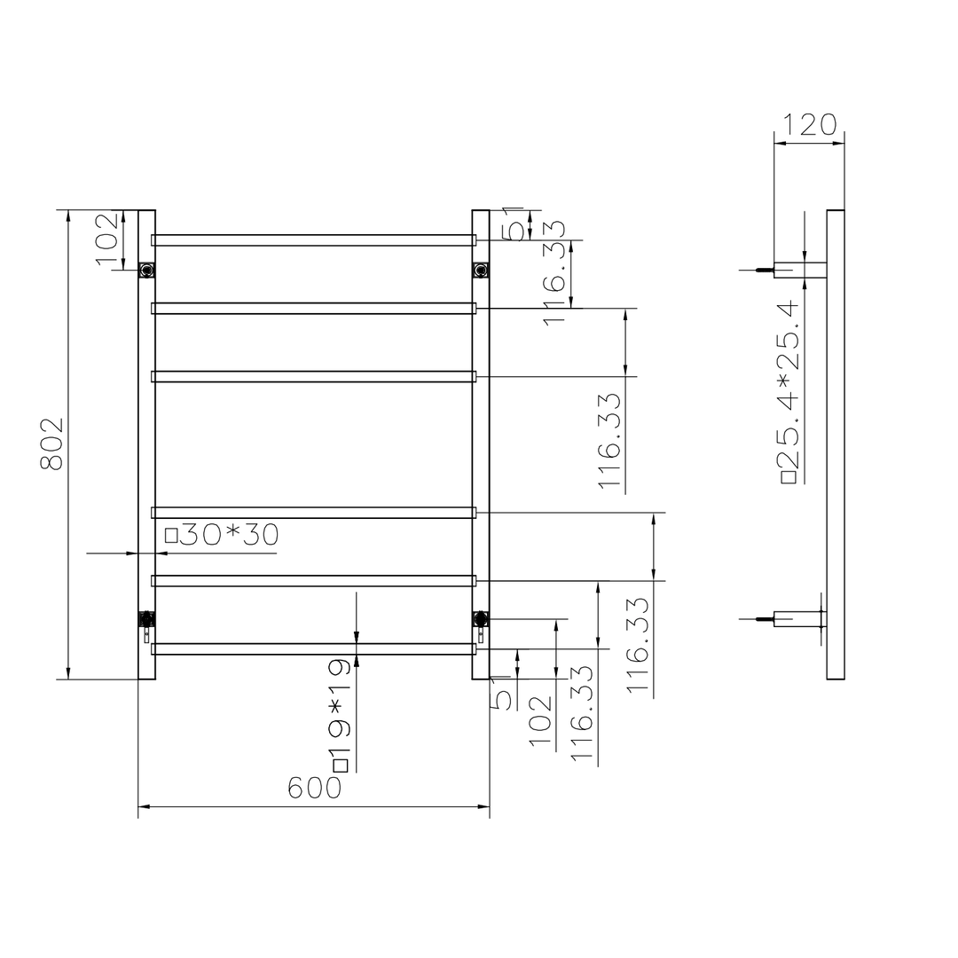Linsol Spirit 6 Bar Heated Towel Rail - Chrome