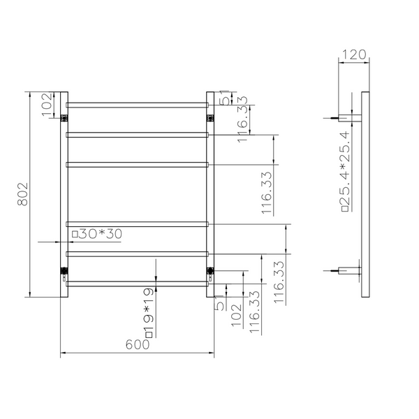 Linsol Spirit 6 Bar Heated Towel Rail - Chrome