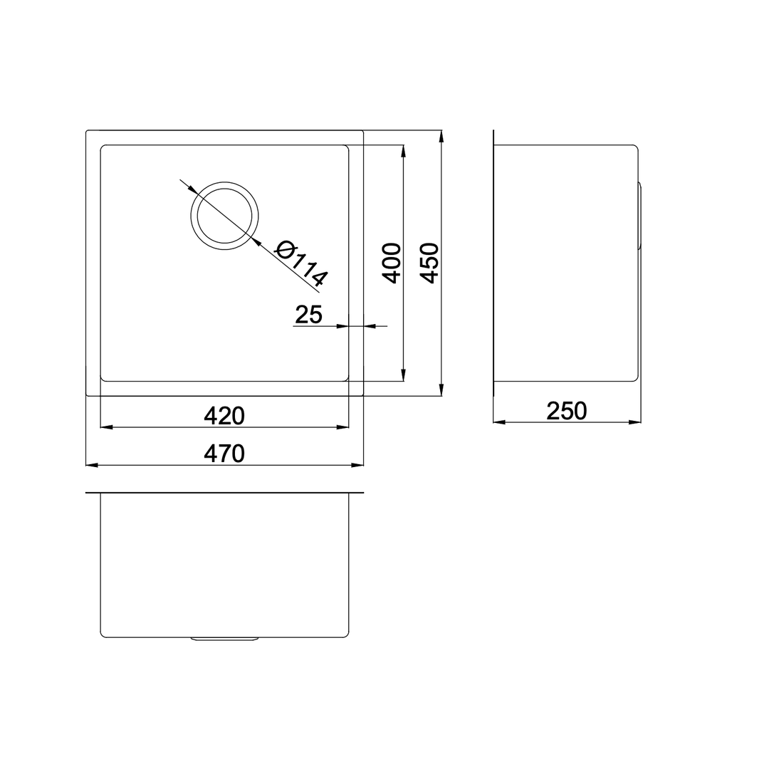 Linsol Quadra 470Mm Single Bowl Stainless Steel Sink