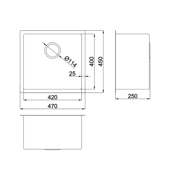 LINSOL Quadra 470Mm Single Bowl Stainless Steel Sink