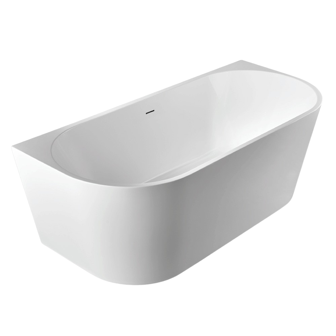 STREAMLINE BACK TO WALL 1500 X 750 ACRYLIC BATH W.OVERFLOW P-UP WASTE_MATTE WHITE