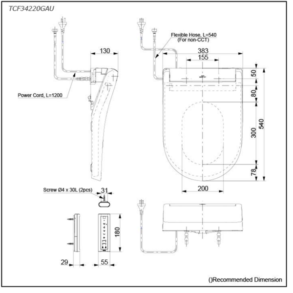 TOTO - TCF34220GAU - S5 Washlet + D-Shape Seat with Remote Control