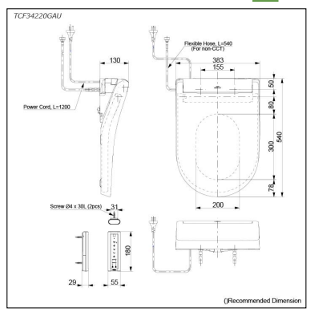 TOTO S5 Washlet (D-Shape) with Remote Control Tcf34470Gau#Nw1