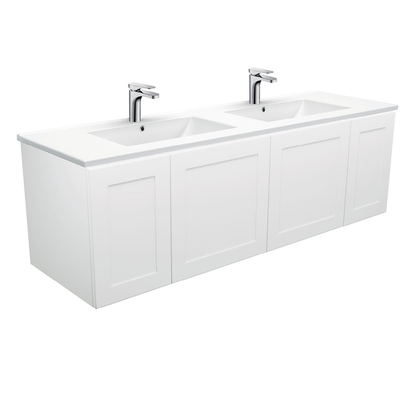 Fienza Dolce Ceramic Wall Hung Mila Shaker Universal Cab No Handles Double Bowl 3 Tap Hole - 1500mm