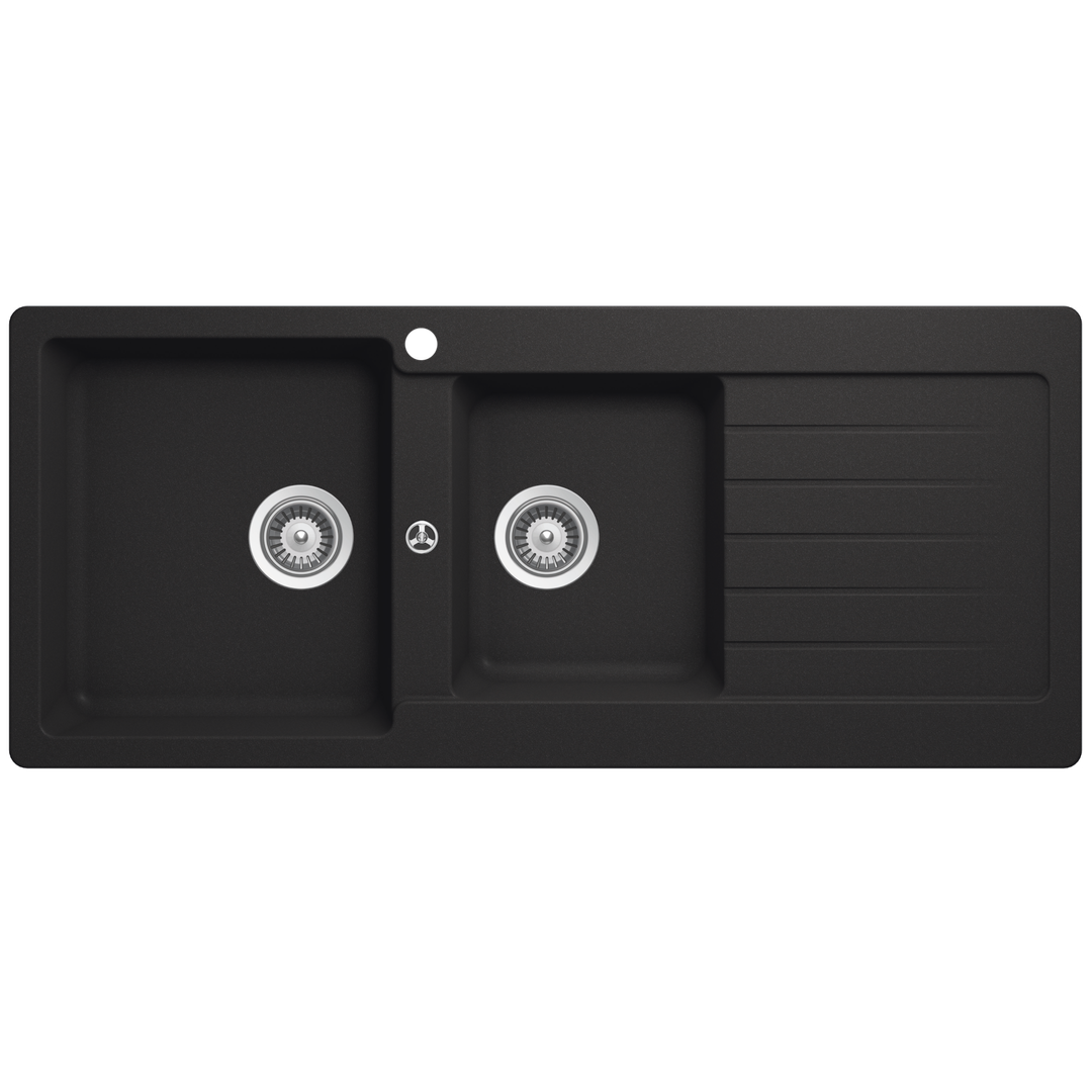 Abey Typos D200 Onyx 1 & 3/4 Bowl Sink With Drainer Lhb Td200Bl