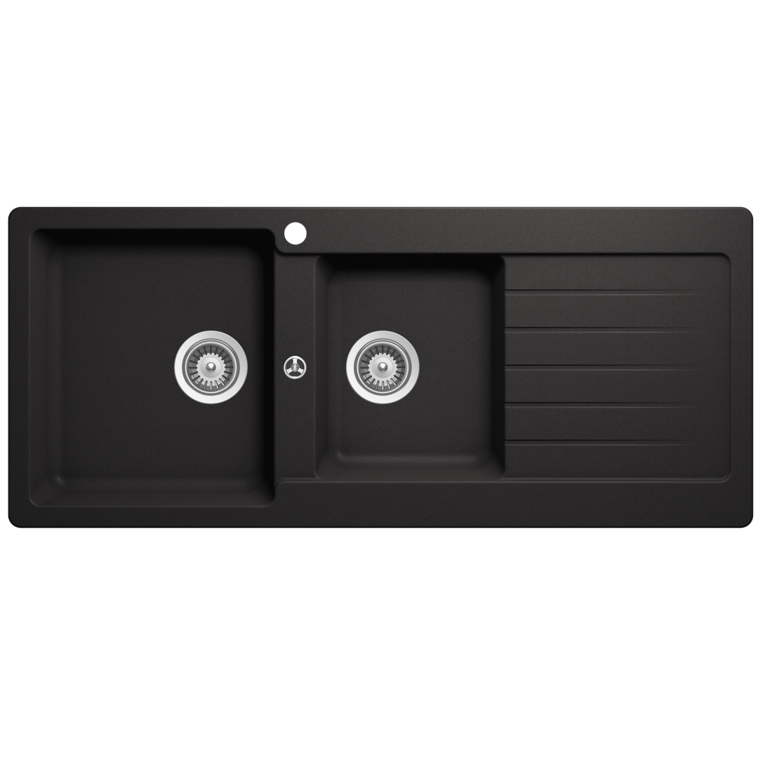Abey Typos D200 Nero 1 & 3/4 Bowl Sink With Drainer Lhb Td200Nl