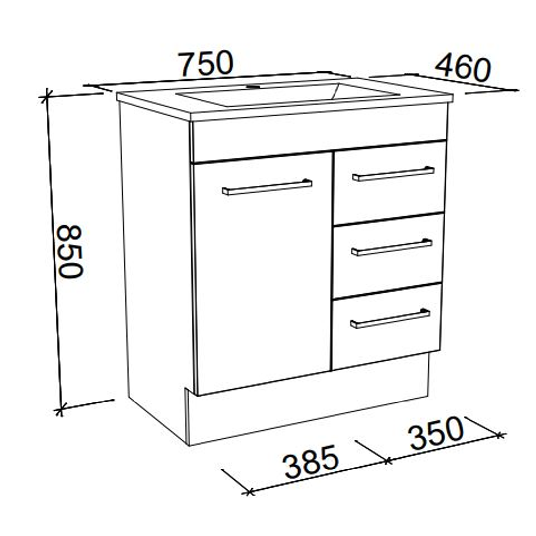 Timberline Bargo 750 Floor Vanity Regal Top Woodgrain