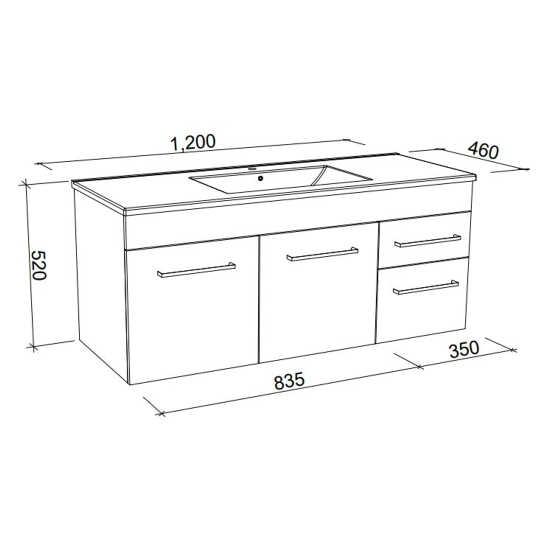 Timberline Indiana 1200 Vanity Alpha Top Wall Hung I12Aw