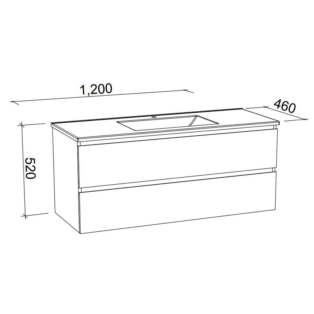 Timberline Nevada Plus Wall Hung Vanity 1200mm Centre Bowl Stadium Top