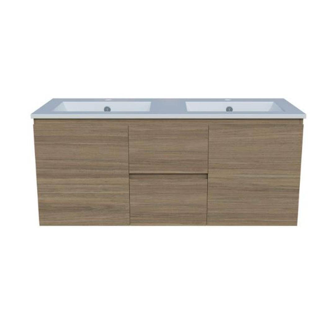 Timberline Nevada Vanity 1200 Double Bowl Alpha Ceramic Top Wall Hung