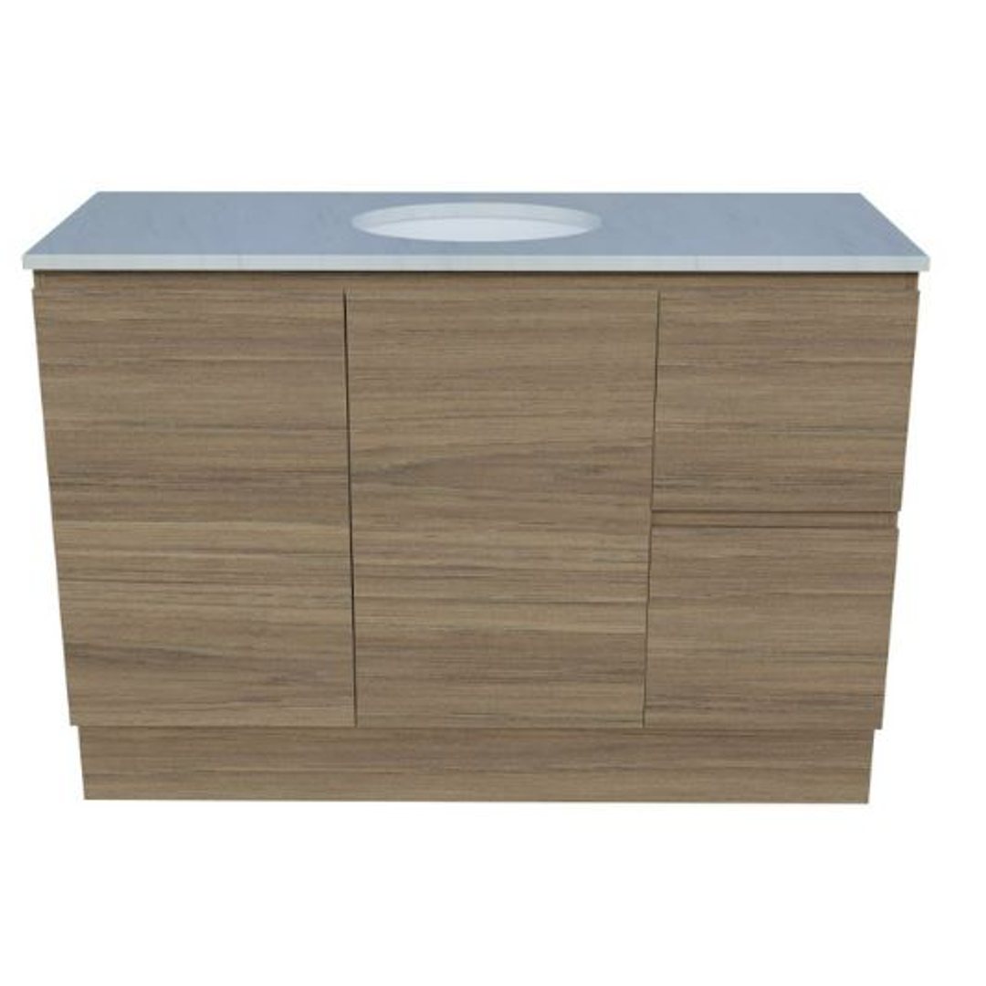 Timberline Nevada Vanity 1200 Silksurface Top White Gloss U/C Basin F/Standing