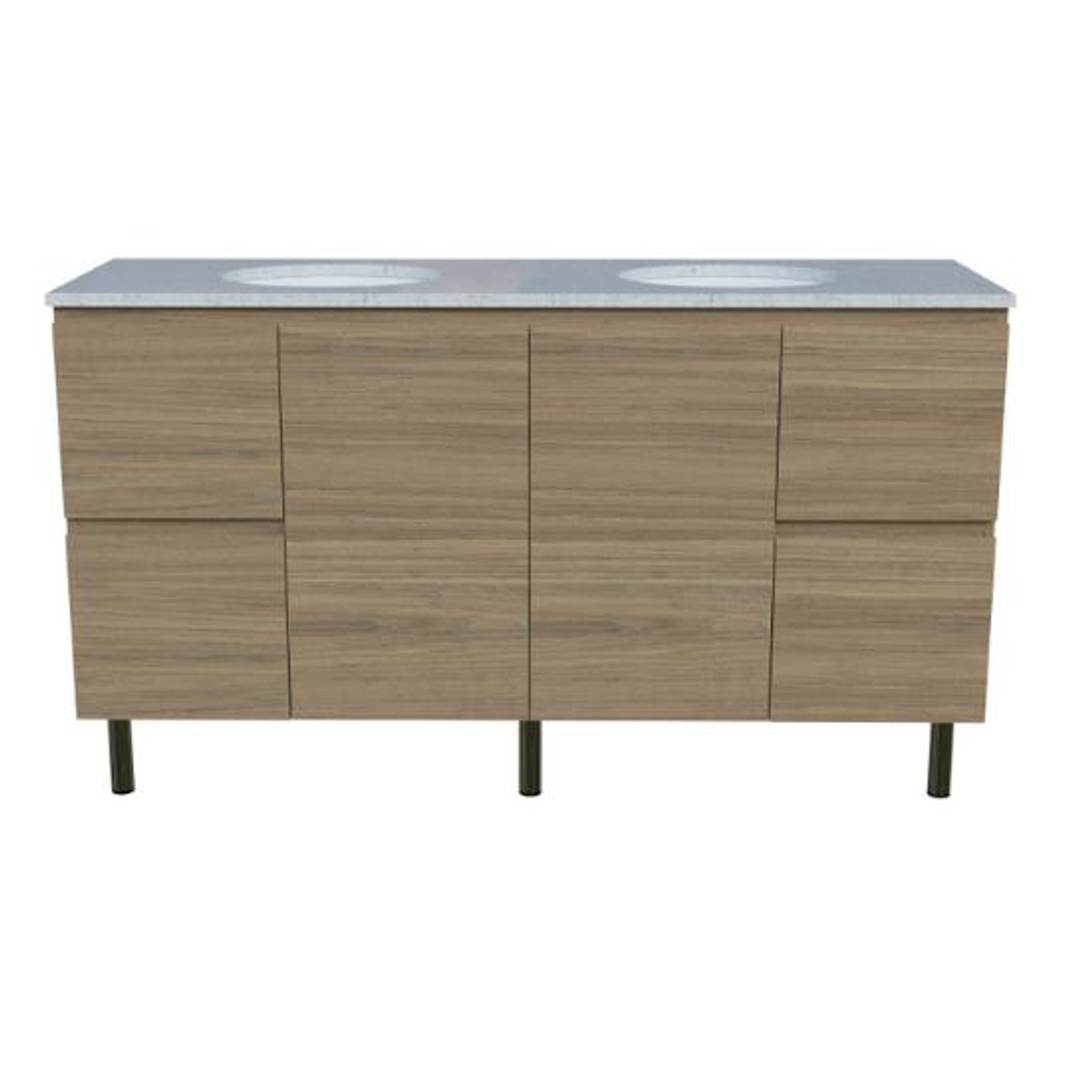 Timberline Nevada Vanity 1500 Dbl Bowl Silksurface White Gloss U/C Basin On Legs