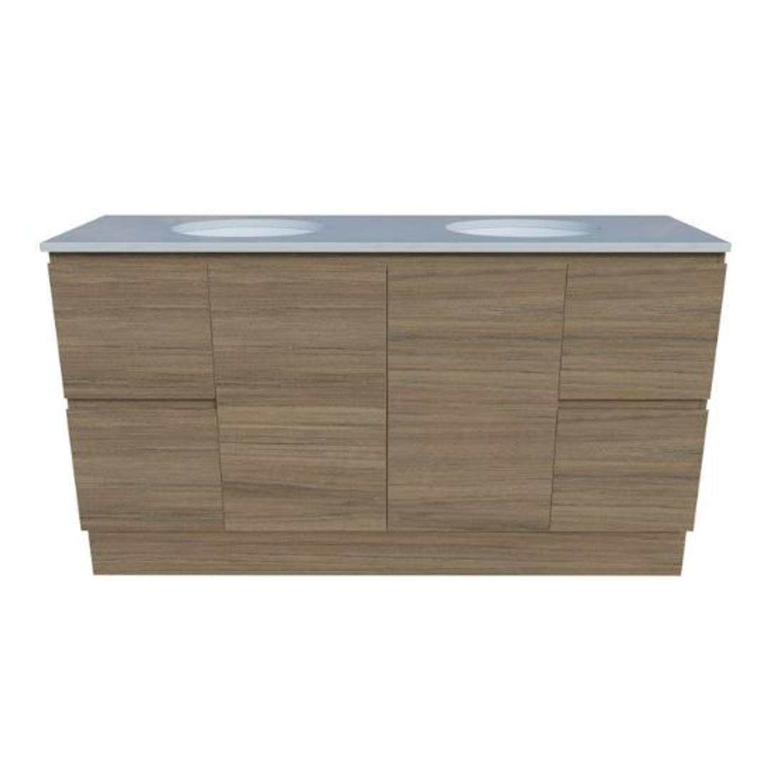 Timberline Nevada Vanity 1500 Dbl Bowl Silksurface White Gloss U/C Basin F/Stand