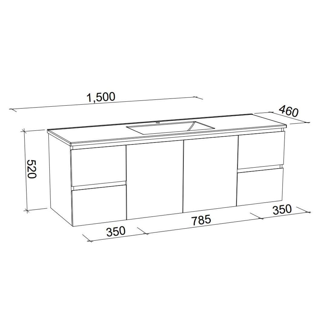 Timberline Nevada Wall Hung Vanity 1500mm Single Bowl Alpha Ceramic Top