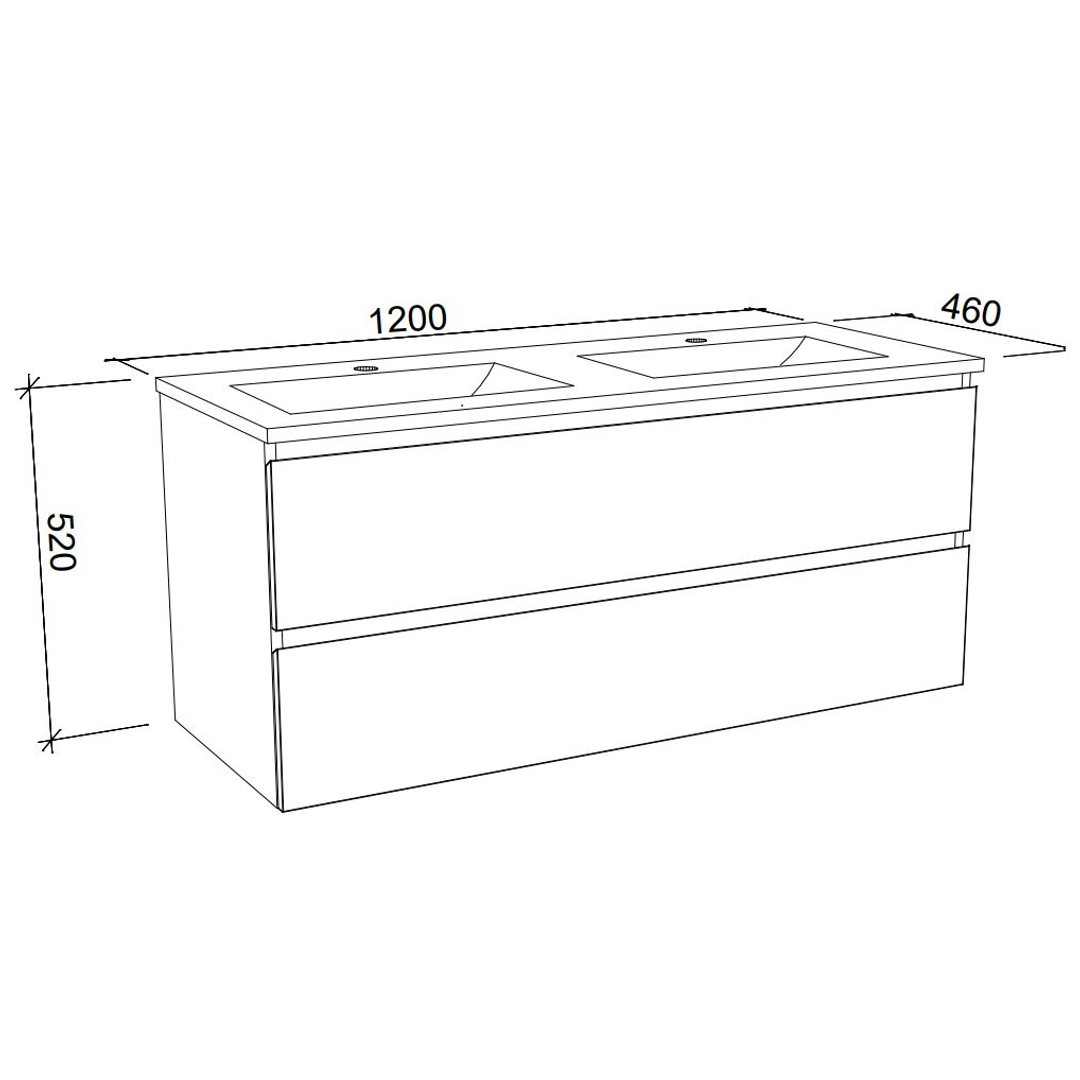 Timberline Nevada Plus Wall Hung Vanity 1200mm Silksurface Double Bowl Undercounter Basin