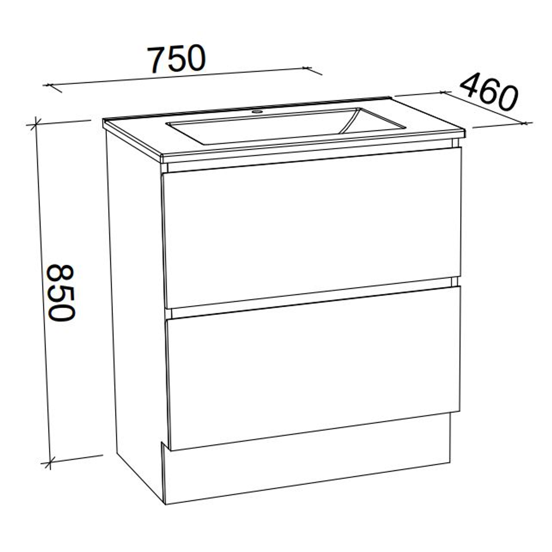 Timberline Nevada Plus Floorstanding Vanity 750mm  with Alpha Ceramic Top