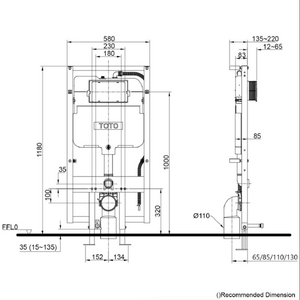 TOTO Inwall Cistern W/Frame Auto Flush Wh172Auat