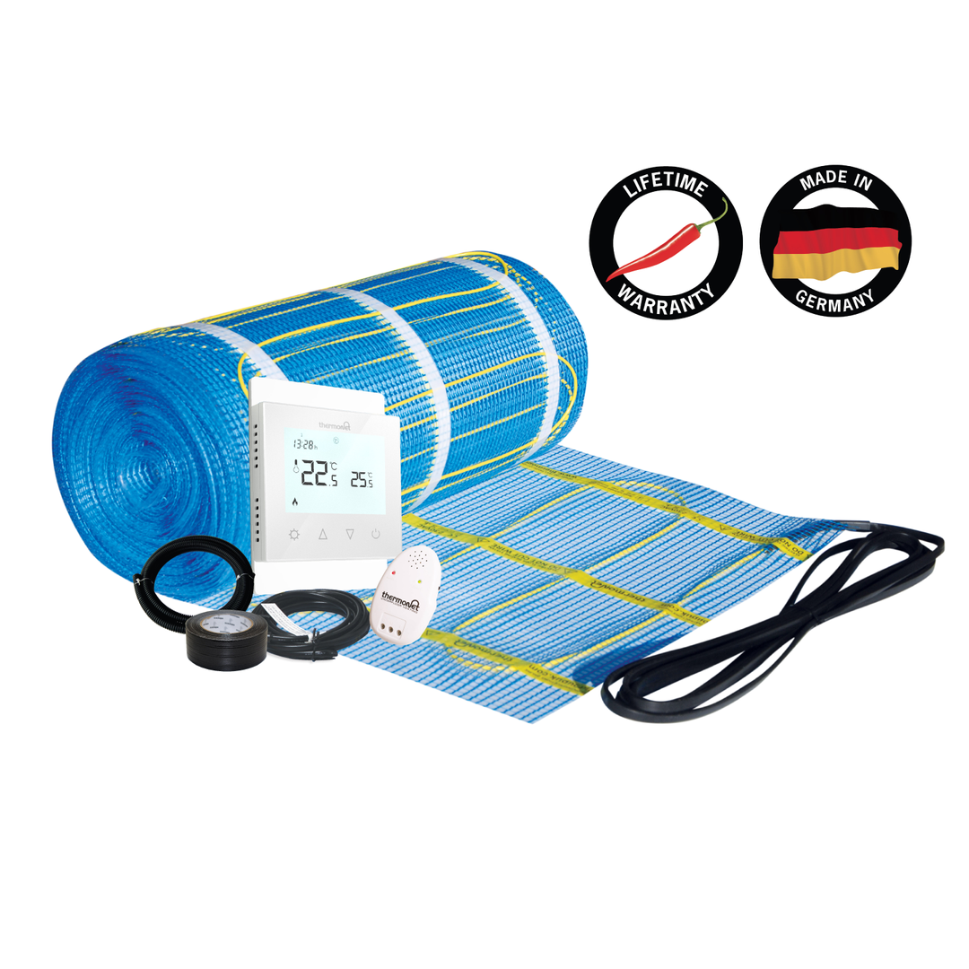 Thermonet EZ 150W/m² Self Adhesive 28x0.5m - 14.0m² 2100Watts Floor Heating Kit Including Thermostat