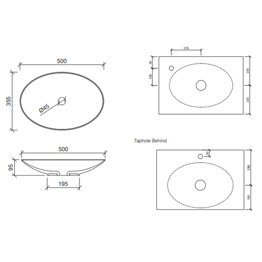 Timberline Feather Ceramic Counter Basin White Gloss