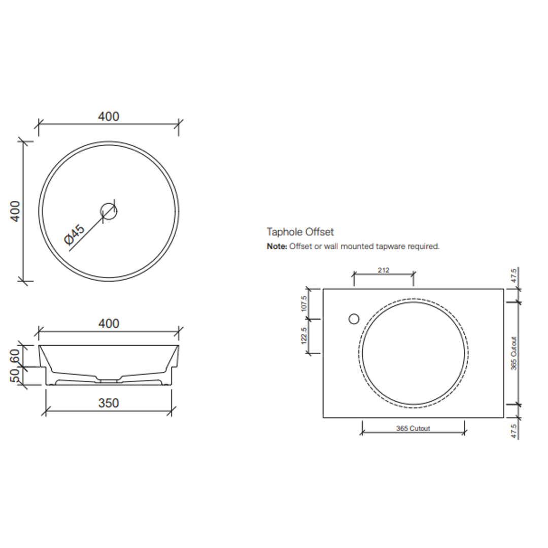 Timberline Radius Ceramic Inset Basin Matte White
