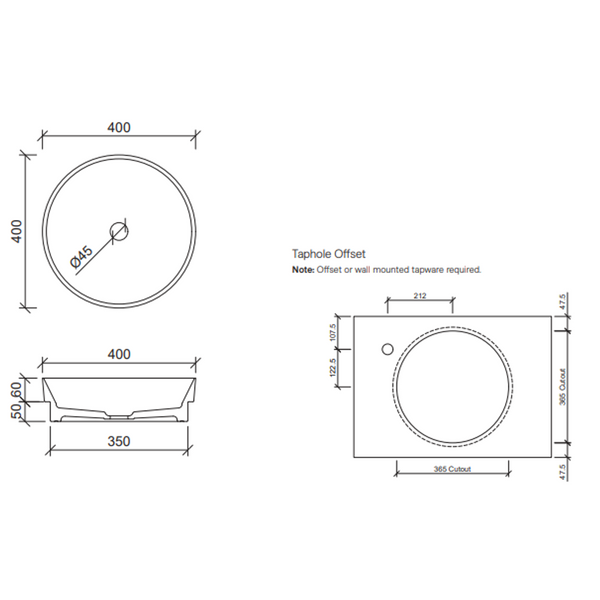 Timberline Radius Ceramic Inset Basin Matte White