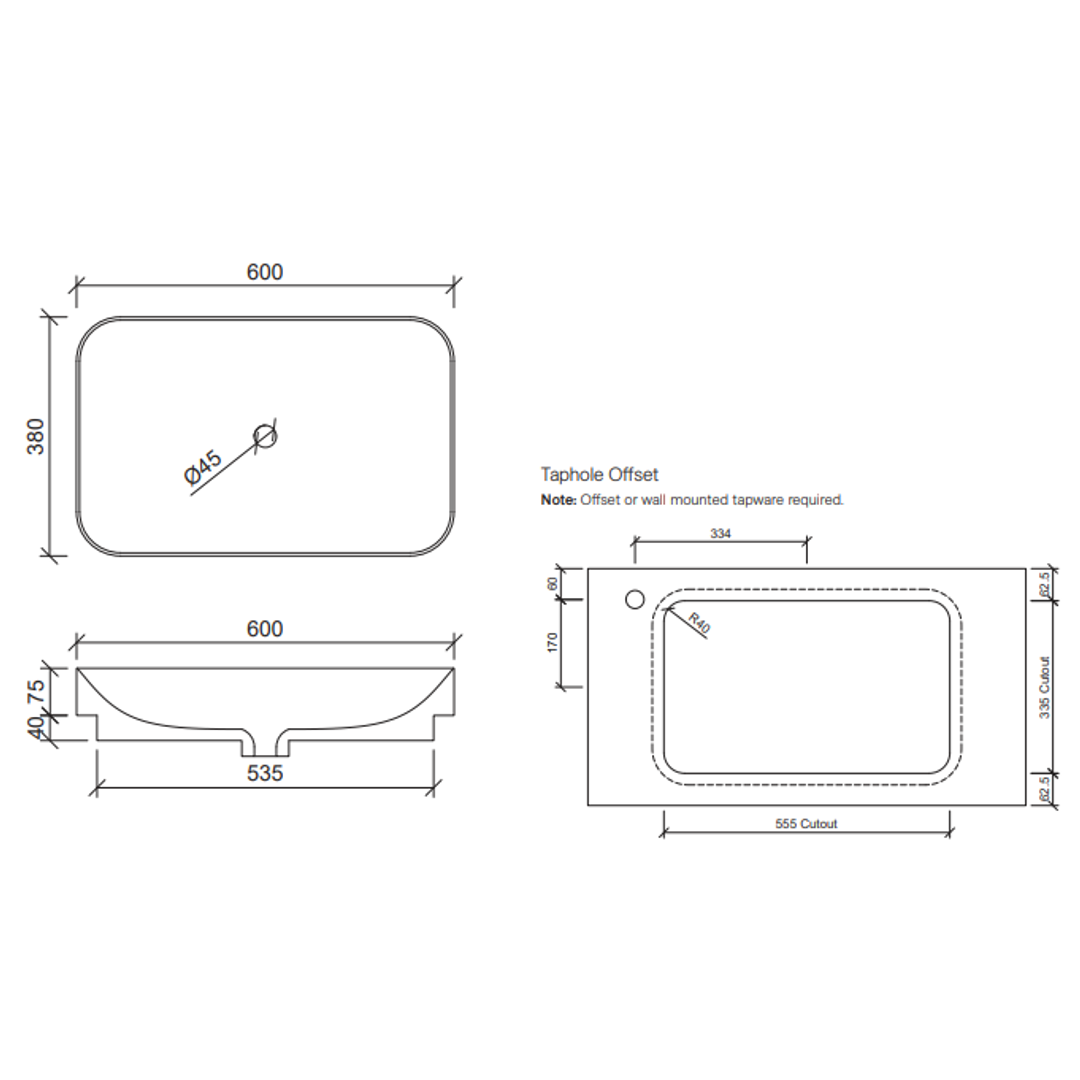 Timberline Rome Ceramic Counter Basin Gloss White