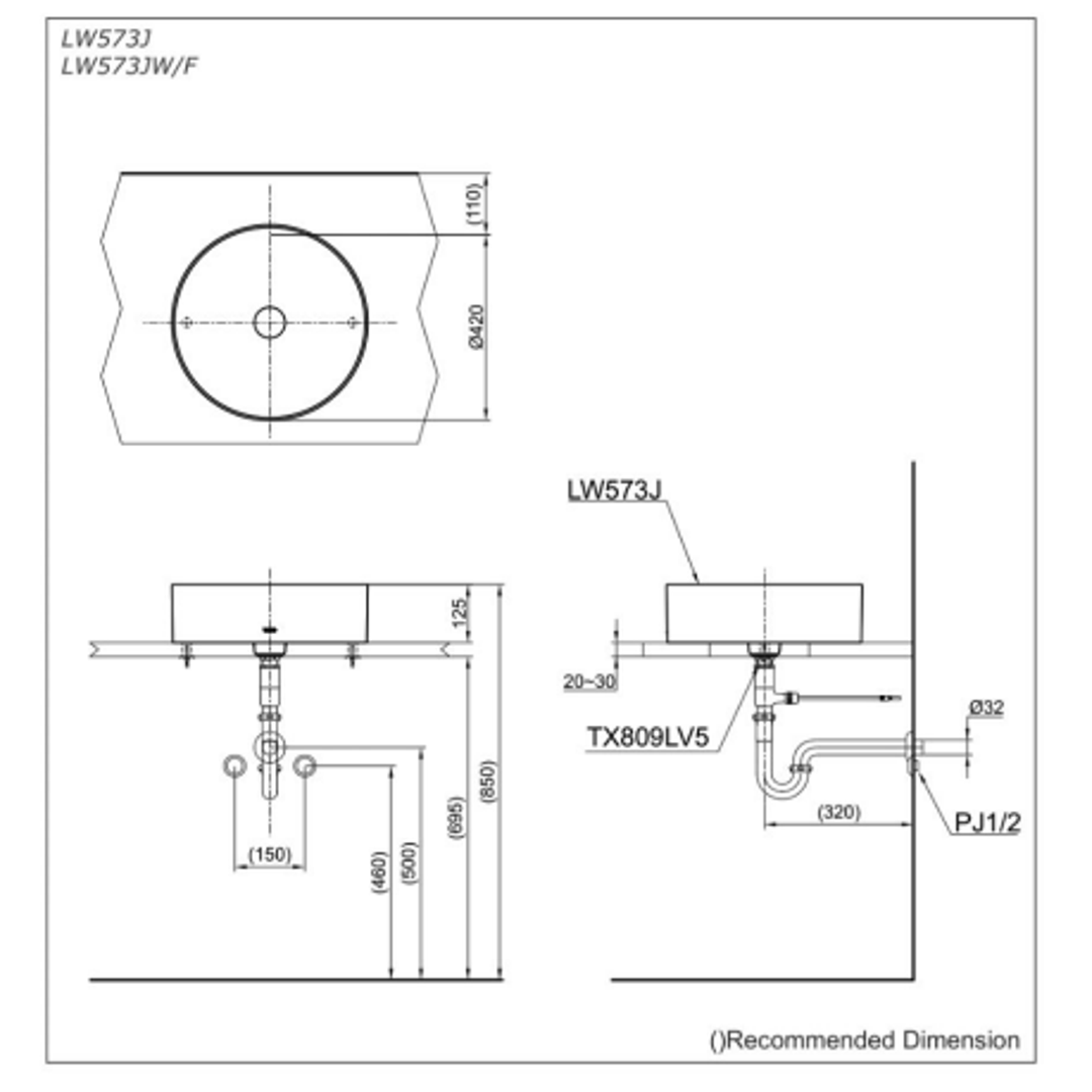 TOTO Console Lavatory D420 X 125H W/ Brackets Lw573Jw/F#W