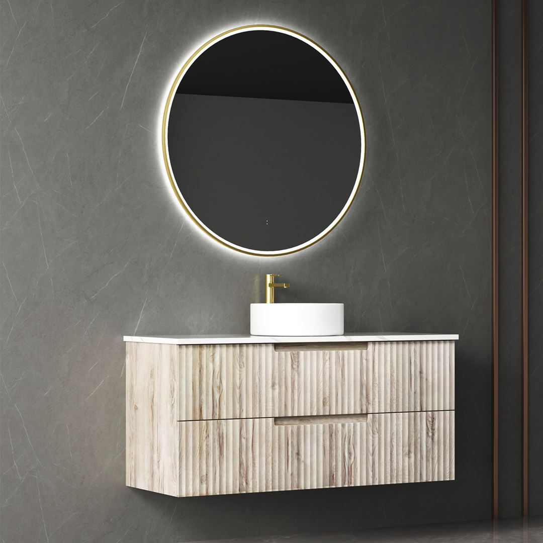 Aulic Tuscana Wall Hung Wave Groove Finger Pull Cabinet 1200 With Crystal Ceramic Top