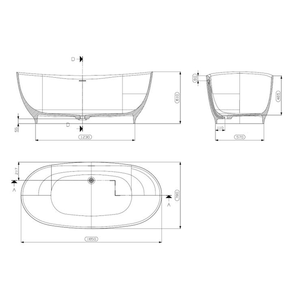 Domus Living Ulpia Freestanding Bath 1650mm X 780mm Custom Colour