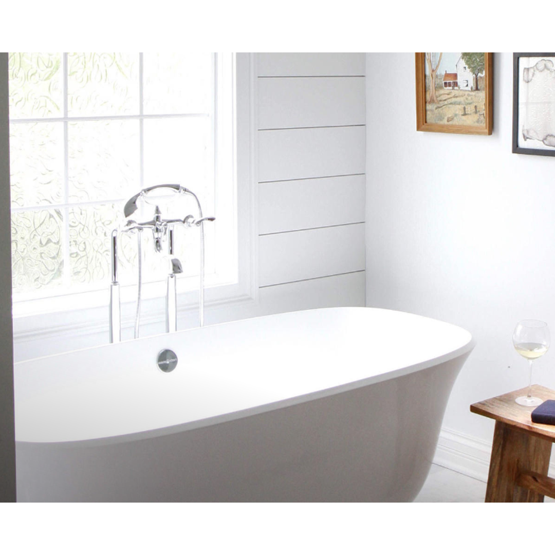 V+A Amiata Freestanding Bath No Overflow Quarrycast White 1645mm