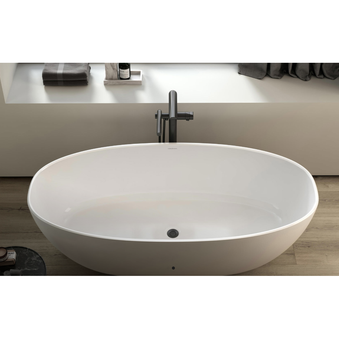 V+A Barcelona 2 Matte Stone Freestanding Bath With Void No Overflow Quarrycast White Matte 1700mm