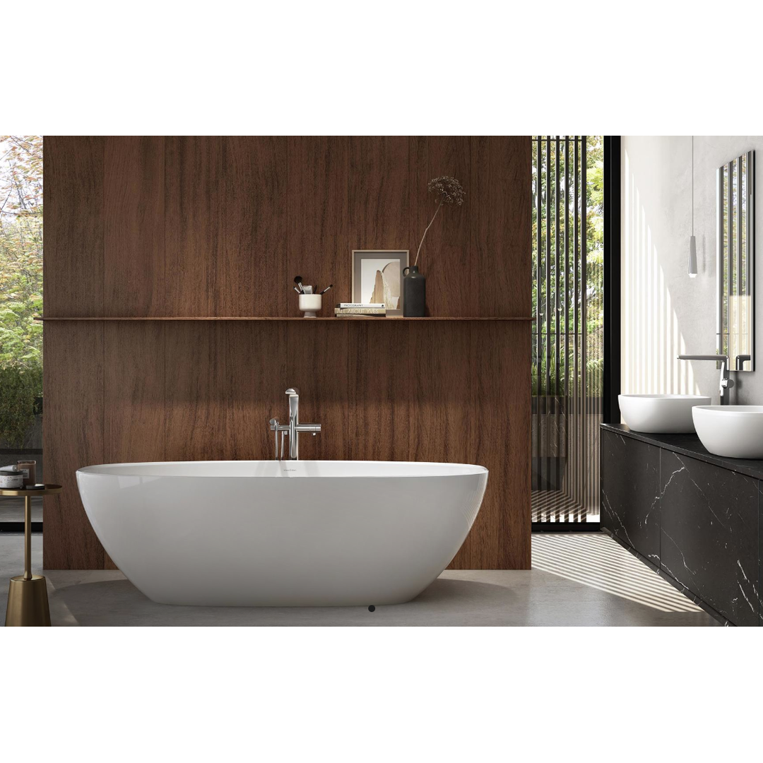 V+A Barcelona 3 Freestanding Bath With Void No Overflow Quarrycast White 1800mm