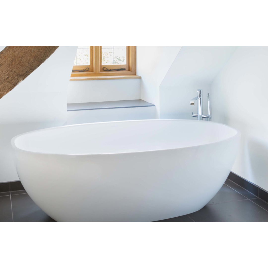 V+A Barcelona Freestanding Bath No Overflow Quarrycast White 1785mm